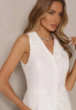 Biały Komplet w Garniturowym Stylu Kamizelka i Spódnica z Plisami Talkio