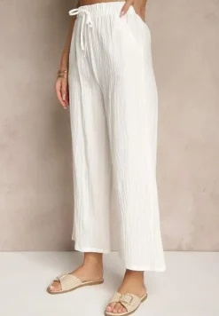 Biały Komplet z Bawełną i Lnem Koszulka i Szerokie Spodnie Isadell