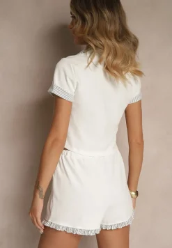 Biały Komplet z Bawełny Bluzka Polo i Szorty Tilentia