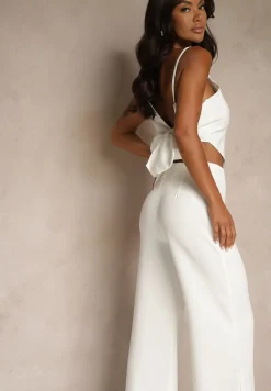 Biały Komplet z Wiskozą Spodnie o Szerokim Kroju i Asymetryczna Bluzka Dolessea