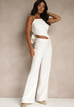 Biały Komplet z Wiskozą Spodnie o Szerokim Kroju i Asymetryczna Bluzka Dolessea