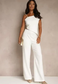Biały Komplet z Wiskozą Spodnie o Szerokim Kroju i Asymetryczna Bluzka Dolessea