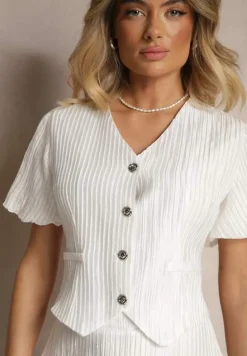 Biały Komplet z Wiskozy Koszula i Spódnica o Rozkloszowanym Kroju Nanorela