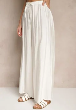 Biały Komplet z Wiskozy o Kroju Oversize Koszula i Spodnie Dovaraella