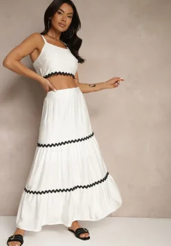 Biały Komplet z Wiskozy Top na Ramiączkach i Spódnica Rozkloszowana z Gumką w Pasie Efrisia
