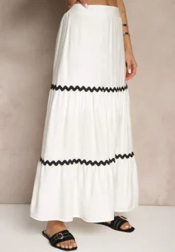 Biały Komplet z Wiskozy Top na Ramiączkach i Spódnica Rozkloszowana z Gumką w Pasie Efrisia