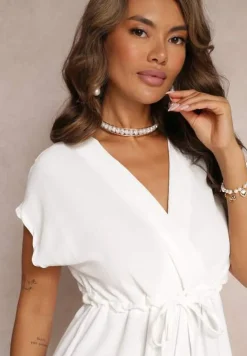 Biały Krótki Kombinezon ze Ściągaczem w Talii Weam