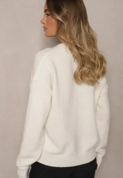 Biały Rozpinany Kardigan Ozdobiony Sercem Miathia