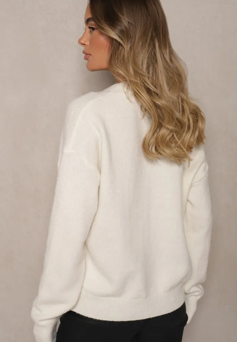 Biały Rozpinany Kardigan Ozdobiony Sercem Miathia