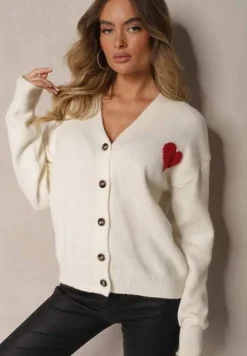 Biały Rozpinany Kardigan Ozdobiony Sercem Miathia