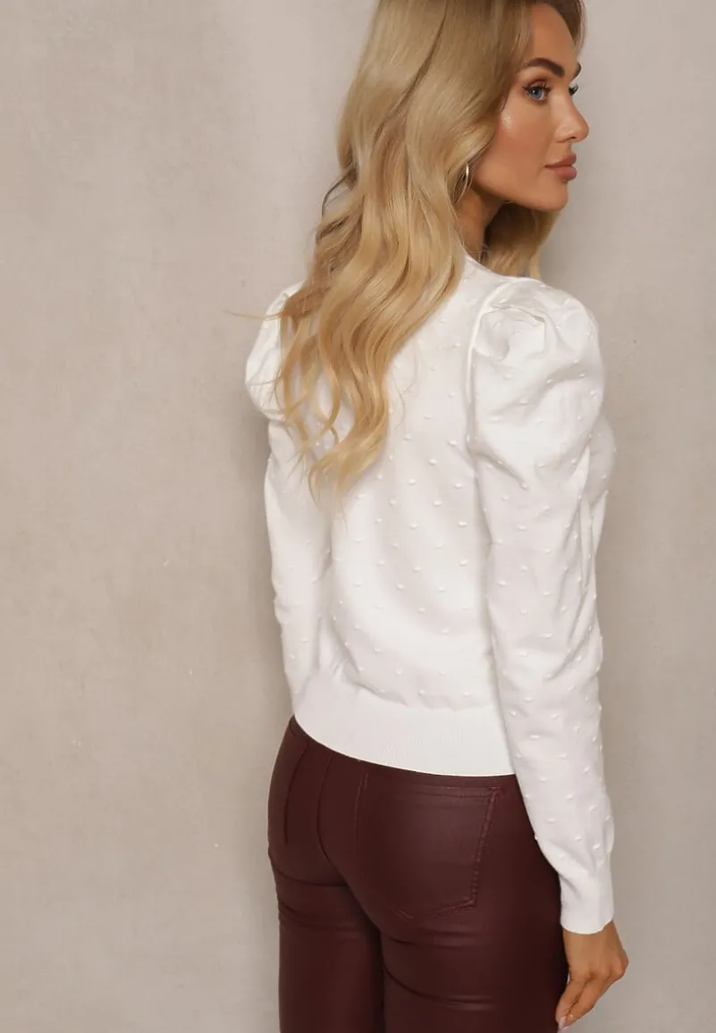 Biały Rozpinany Kardigan z Wiskozą Ozdobiony Guzikami Kwiatkami Enarine