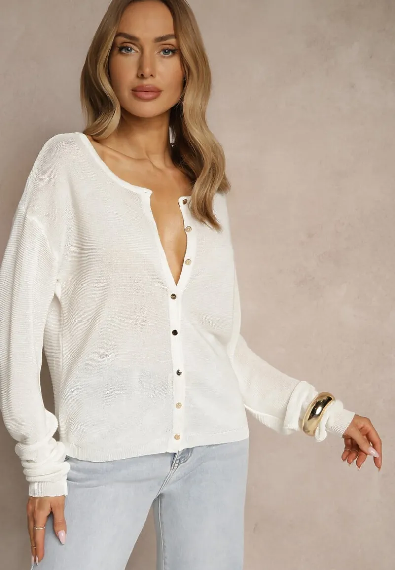 Biały Rozpinany Kardigan z Wiskozą Parvanis