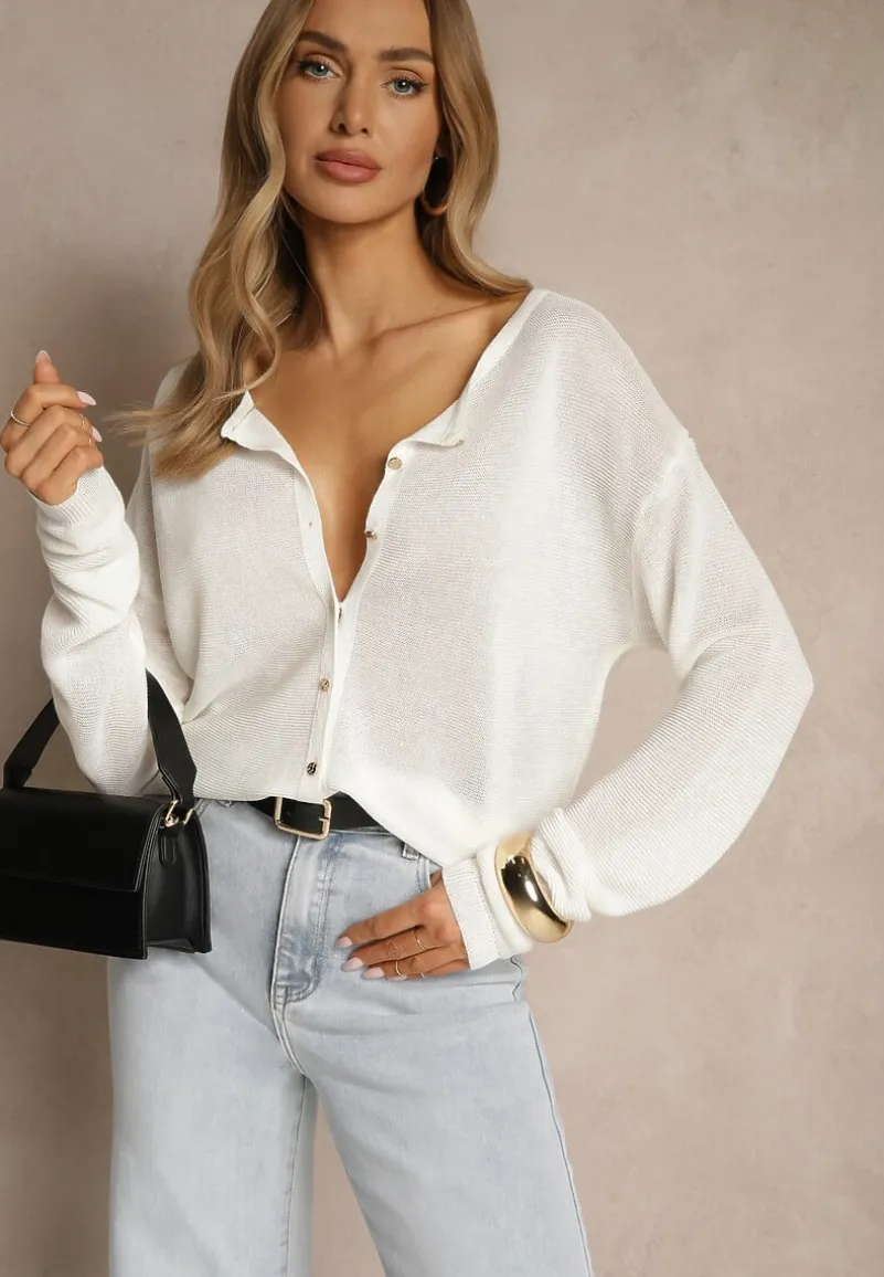 Biały Rozpinany Kardigan z Wiskozą Parvanis