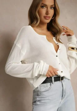 Biały Rozpinany Kardigan z Wiskozą Parvanis