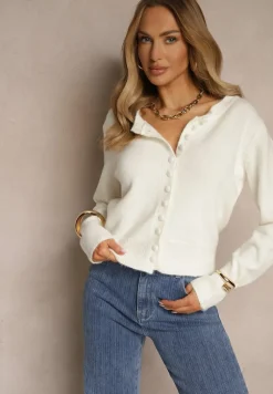 Biały Rozpinany Kardigan z Wełną Kornelira