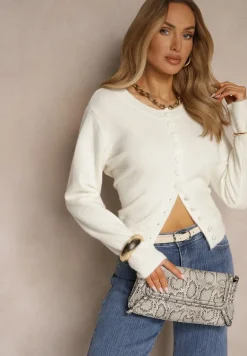 Biały Rozpinany Kardigan z Wełną Kornelira