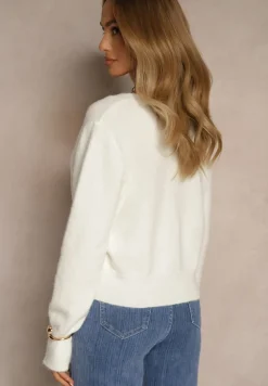 Biały Rozpinany Kardigan z Wełną Kornelira