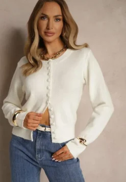 Biały Rozpinany Kardigan z Wełną Kornelira