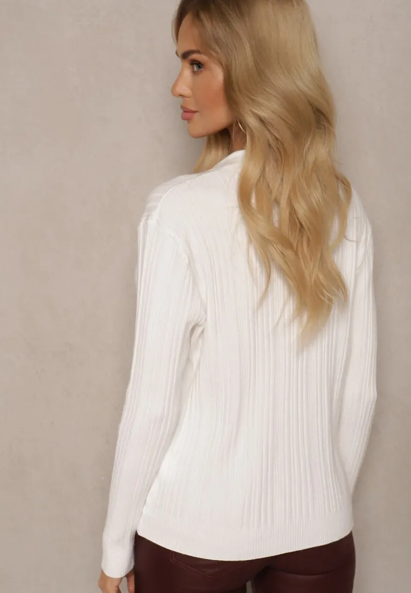 Biały Rozpinany Kardigan z Modalem Wiskozą i Kołnierzykiem z Prążkowanego Materiału Zeanirra