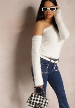 Biały Sweter na Jedno Ramię Pholy