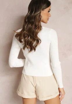 Biały Sweter z Cienkimi Łańcuszkami i Wycięciem z Przodu Daveah