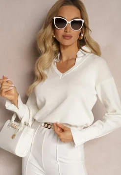 Biały Sweter z Długimi Rękawami i Koszulową Wstawką z Kołnierzykiem Aptivea