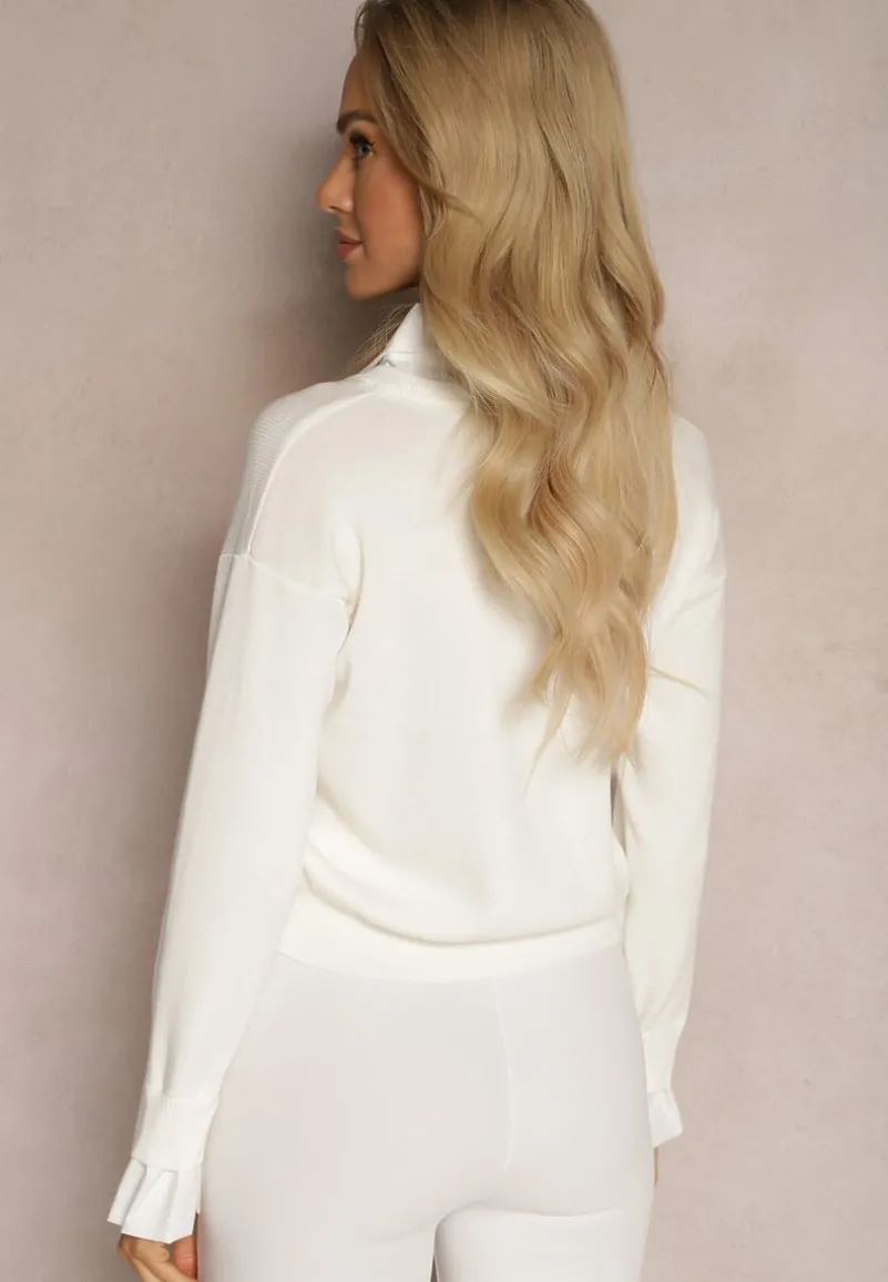 Biały Sweter z Długimi Rękawami i Koszulową Wstawką z Kołnierzykiem Aptivea