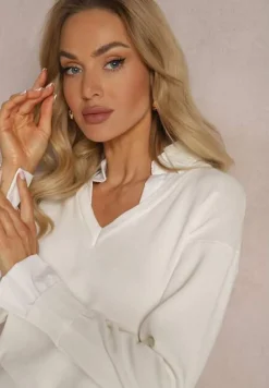 Biały Sweter z Długimi Rękawami i Koszulową Wstawką z Kołnierzykiem Aptivea