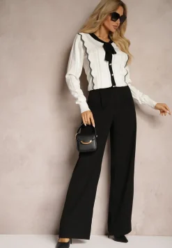 Biały Sweter z Wiskozą z Ozdobnymi Guzikami i Kokardą w Stylu Retro Miaraine