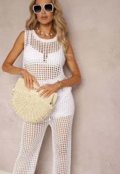 Biały Top z Ażurowej Dzianiny Naloeli