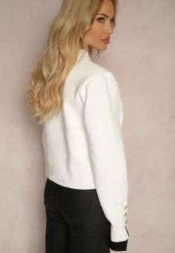 Biały Wiskozowy Kardigan z Dużymi Ozdobnymi Guzikami Benavira