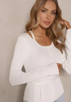 Biały Wiskozowy Sweter Wiązany w Talii z Asymetrycznym Dekoltem Kornelita