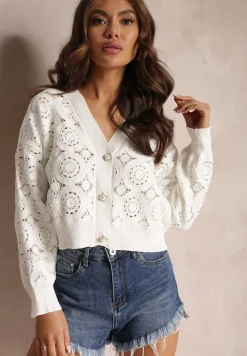 Biały Zapinany Kardigan Ażurowy Nemolle