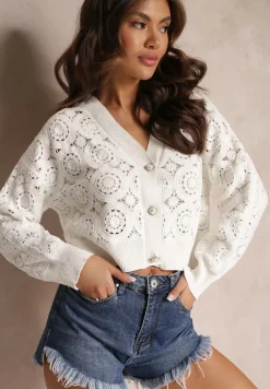 Biały Zapinany Kardigan Ażurowy Nemolle