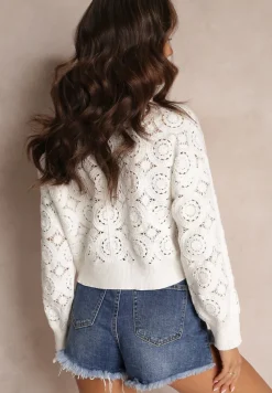 Biały Zapinany Kardigan Ażurowy Nemolle