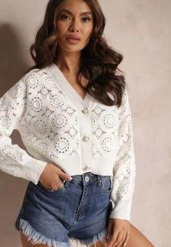 Biały Zapinany Kardigan Ażurowy Nemolle