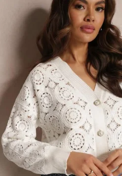 Biały Zapinany Kardigan Ażurowy Nemolle