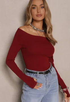 Bordowa Bluzka z Bawełny z Wycięciem na Kciuk Valwiwi