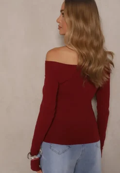 Bordowa Bluzka z Bawełny z Wycięciem na Kciuk Valwiwi
