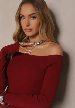 Bordowa Bluzka z Bawełny z Wycięciem na Kciuk Valwiwi