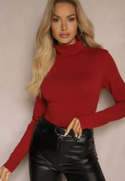 Bordowa Bluzka z Bawełny z Golfem Nerisja