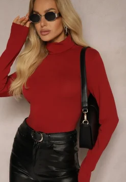 Bordowa Bluzka z Bawełny z Golfem Nerisja