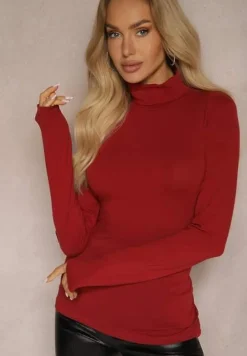 Bordowa Bluzka z Bawełny z Golfem Nerisja