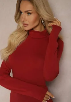 Bordowa Bluzka z Bawełny z Golfem Nerisja