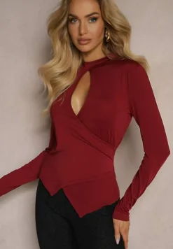 Bordowa Bluzka z Wycięciem Siss