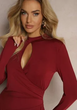 Bordowa Bluzka z Wycięciem Siss