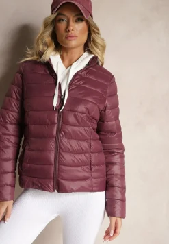 Bordowa Casualowa Kurtka Ozdobiona Pikowaniem Nelionea