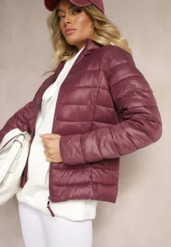Bordowa Casualowa Kurtka Ozdobiona Pikowaniem Nelionea