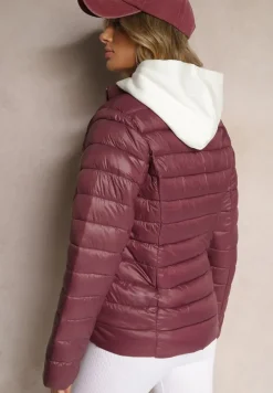 Bordowa Casualowa Kurtka Ozdobiona Pikowaniem Nelionea