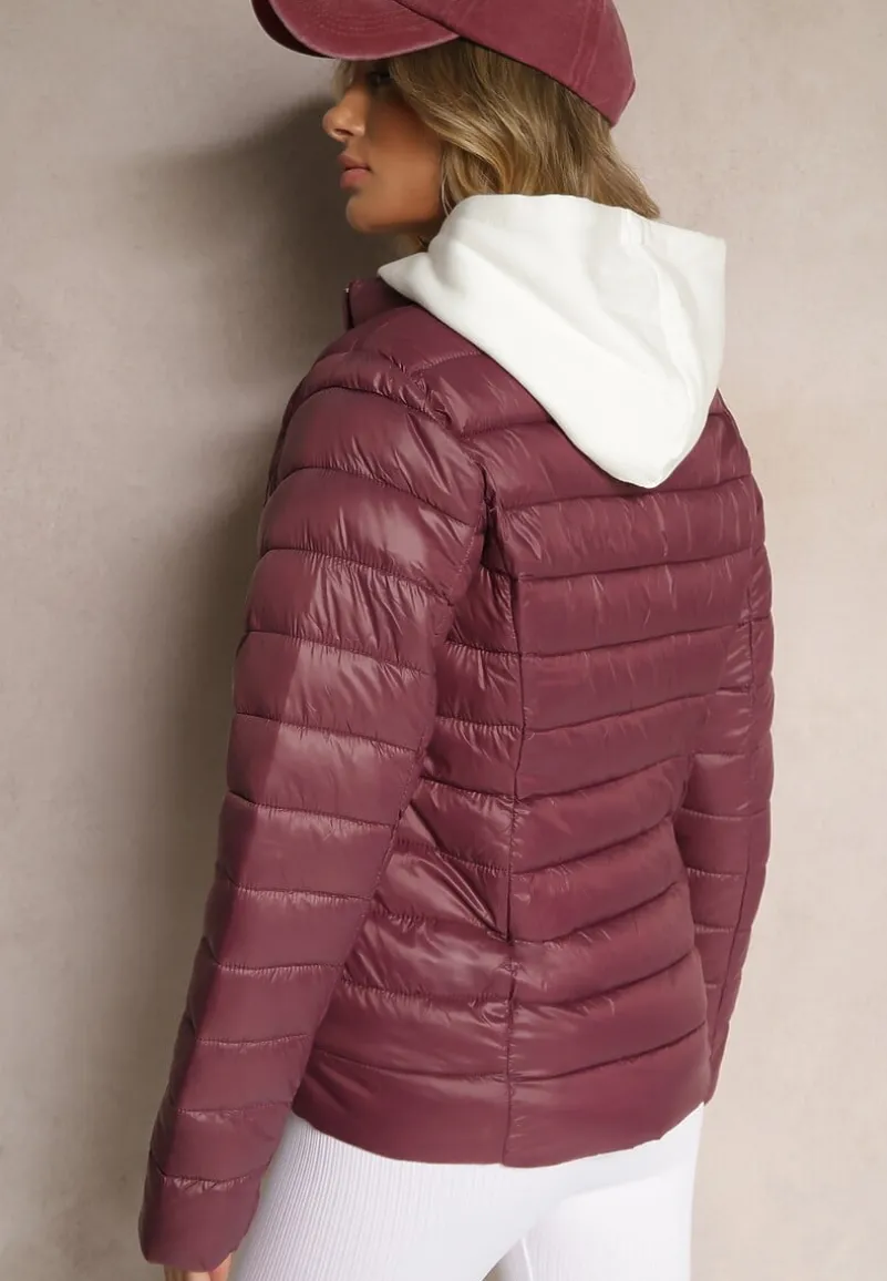 Bordowa Casualowa Kurtka Ozdobiona Pikowaniem Nelionea
